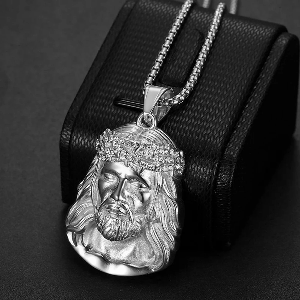 Stainless Steel Titanium God Jesus Human Head Gold Plated Portrait Pendant Necklace with 3mm Chain For Men Women Hip Hop Jewelry