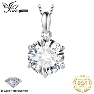 JewelryPalace Moissanite D Color 1ct 1.5ct 2ct 3ct Round 925 Sterling Silver Pendant Necklace for Woman No Chain
