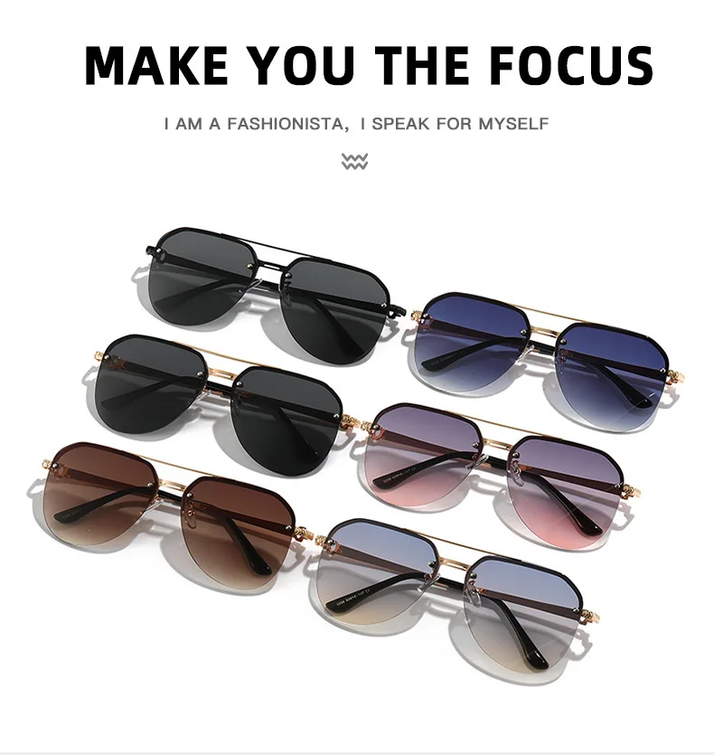 Semi-rimmed Double-bar Sunglasses For Men, Sun Protection, Fashionable Metal Sunglasses For Women 9258