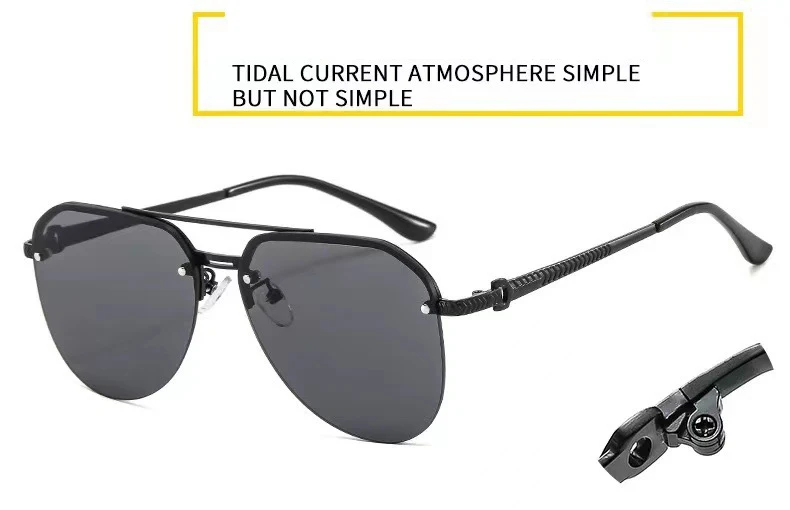 Semi-rimmed Double-bar Sunglasses For Men, Sun Protection, Fashionable Metal Sunglasses For Women 9258