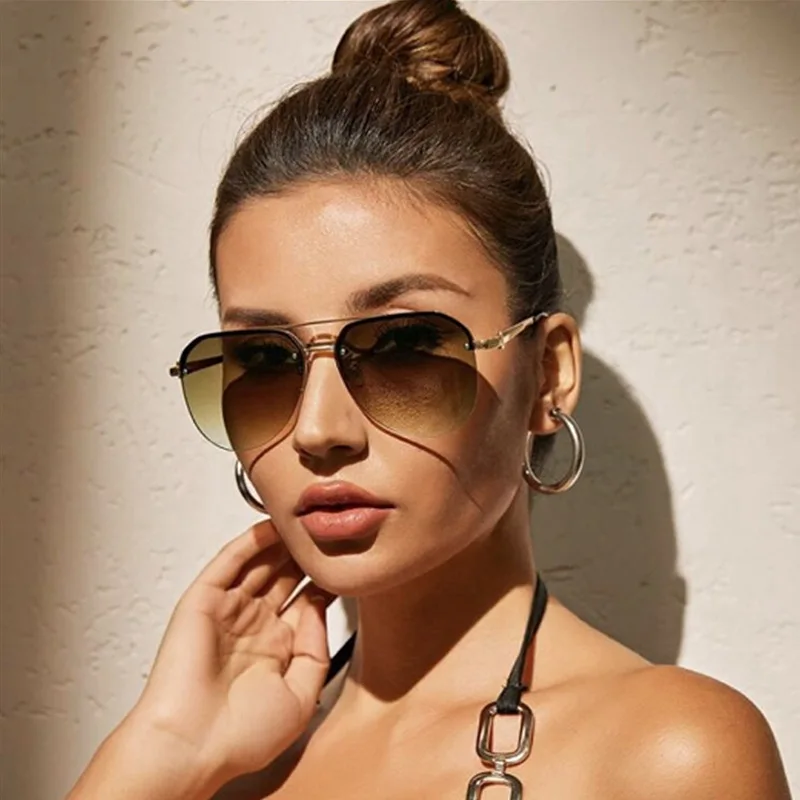 Semi-rimmed Double-bar Sunglasses For Men, Sun Protection, Fashionable Metal Sunglasses For Women 9258