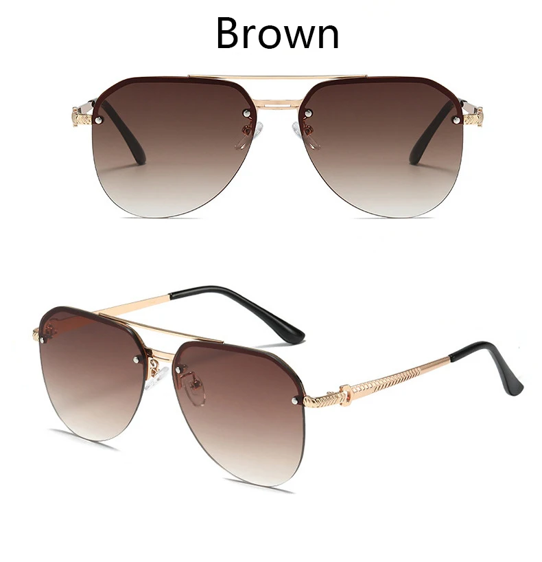 Semi-rimmed Double-bar Sunglasses For Men, Sun Protection, Fashionable Metal Sunglasses For Women 9258