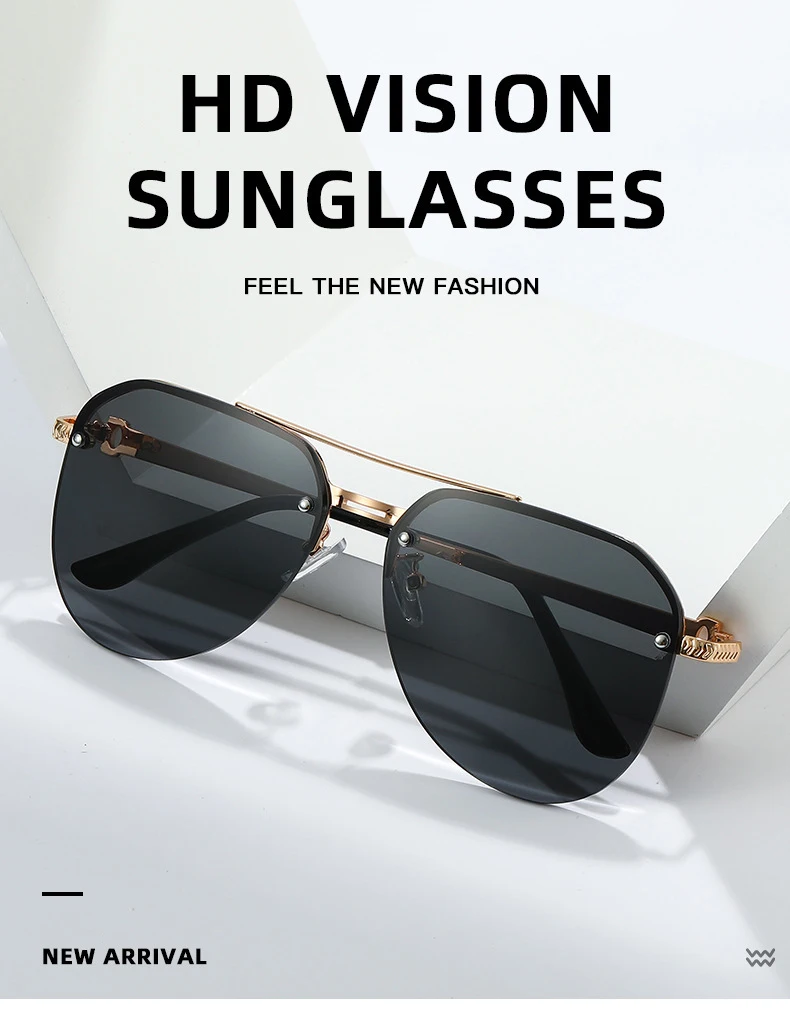 Semi-rimmed Double-bar Sunglasses For Men, Sun Protection, Fashionable Metal Sunglasses For Women 9258