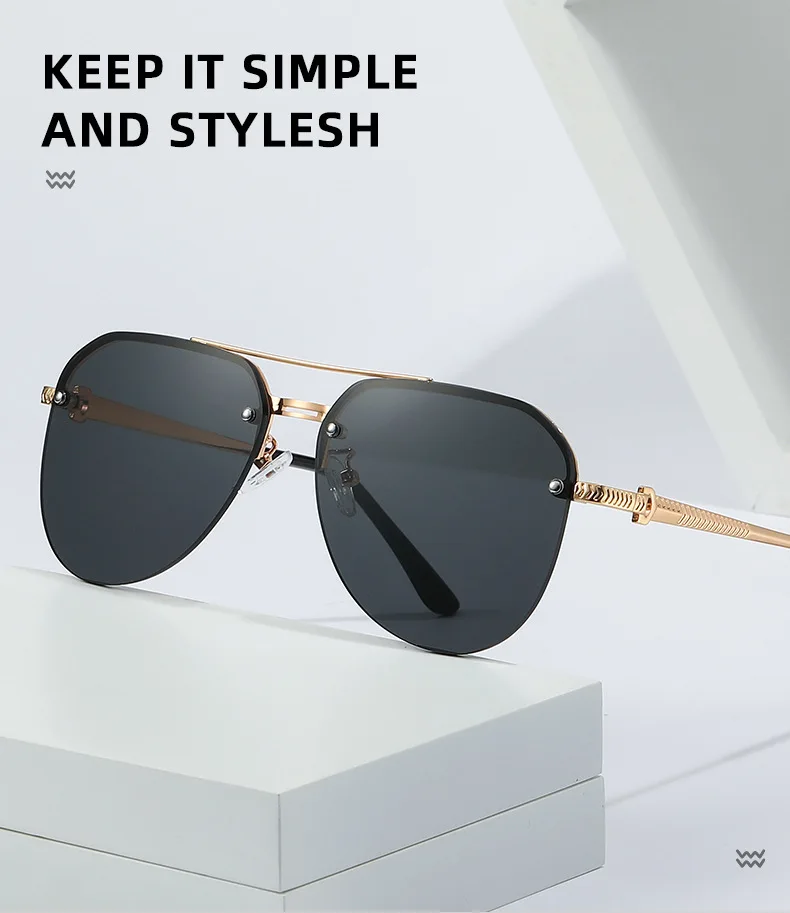 Semi-rimmed Double-bar Sunglasses For Men, Sun Protection, Fashionable Metal Sunglasses For Women 9258