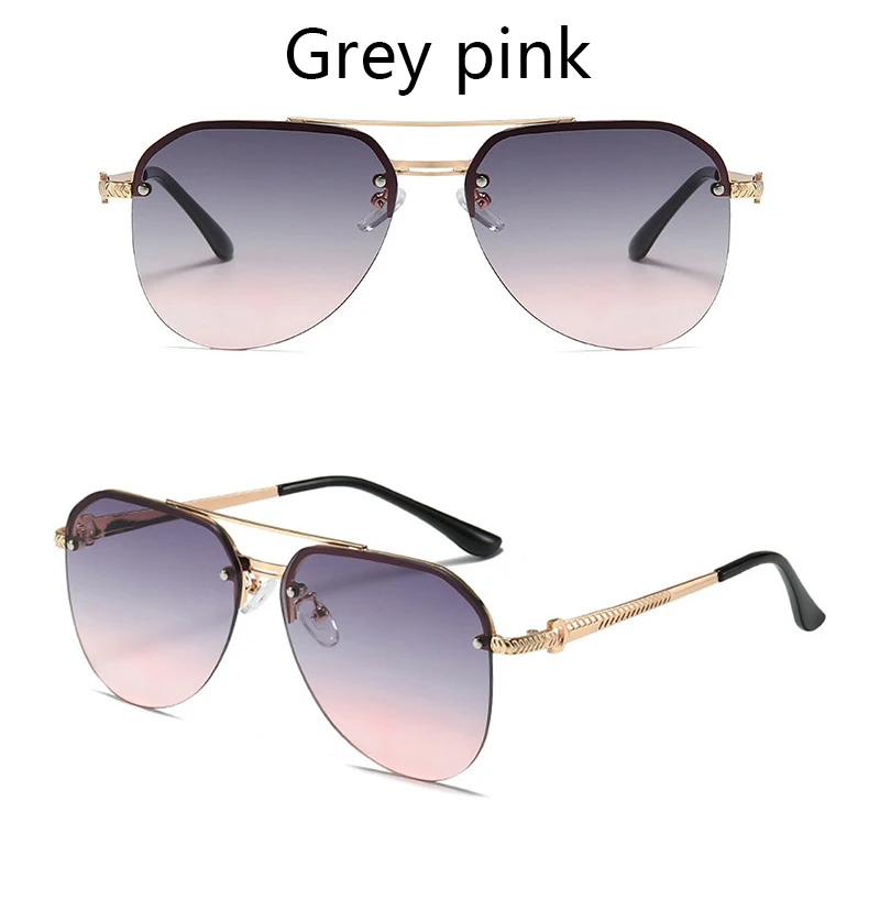 Semi-rimmed Double-bar Sunglasses For Men, Sun Protection, Fashionable Metal Sunglasses For Women 9258