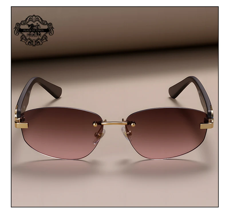 Fashion Small Polygonal Sunglasses for Women Luxury Brand Rmless Brown Sun Glasses Woman Vintage Metal Designer Shades Eyewear