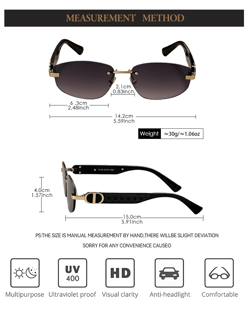 Fashion Small Polygonal Sunglasses for Women Luxury Brand Rmless Brown Sun Glasses Woman Vintage Metal Designer Shades Eyewear