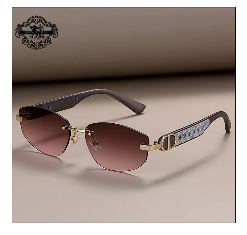 Fashion Small Polygonal Sunglasses for Women Luxury Brand Rmless Brown Sun Glasses Woman Vintage Metal Designer Shades Eyewear
