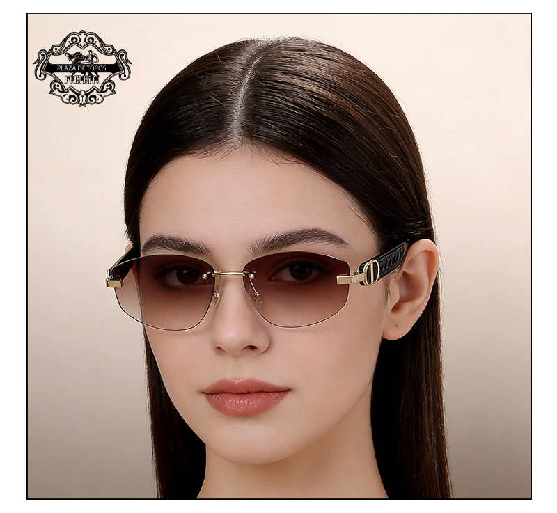 Fashion Small Polygonal Sunglasses for Women Luxury Brand Rmless Brown Sun Glasses Woman Vintage Metal Designer Shades Eyewear
