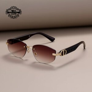 Fashion Small Polygonal Sunglasses for Women Luxury Brand Rmless Brown Sun Glasses Woman Vintage Metal Designer Shades Eyewear
