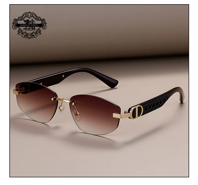 Fashion Small Polygonal Sunglasses for Women Luxury Brand Rmless Brown Sun Glasses Woman Vintage Metal Designer Shades Eyewear
