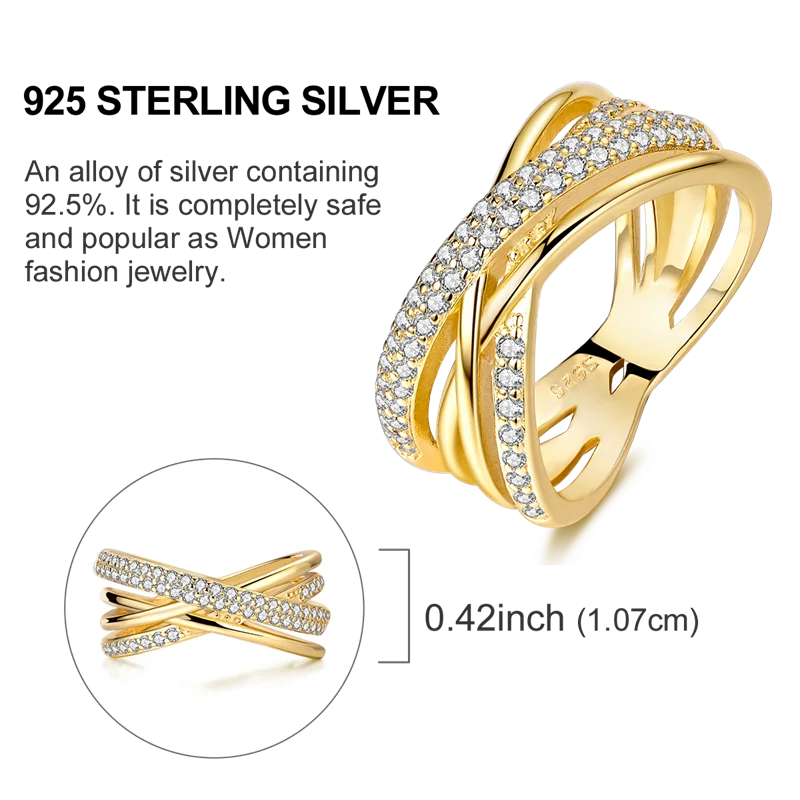 925 Sterling Silver Rings Gold Color Sparking Popular LOVE Wedding Ring Certified Women Engagement Jewelry Anniversary Gifts