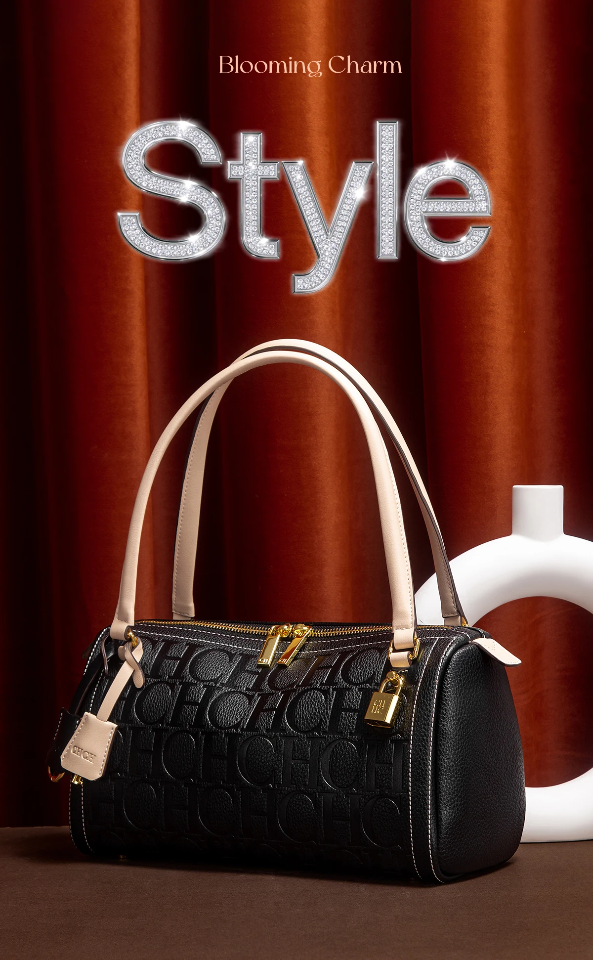 C-H Women's Boston Bag Autumn Winter New Collection Letter Design Texture Shoulder Bags