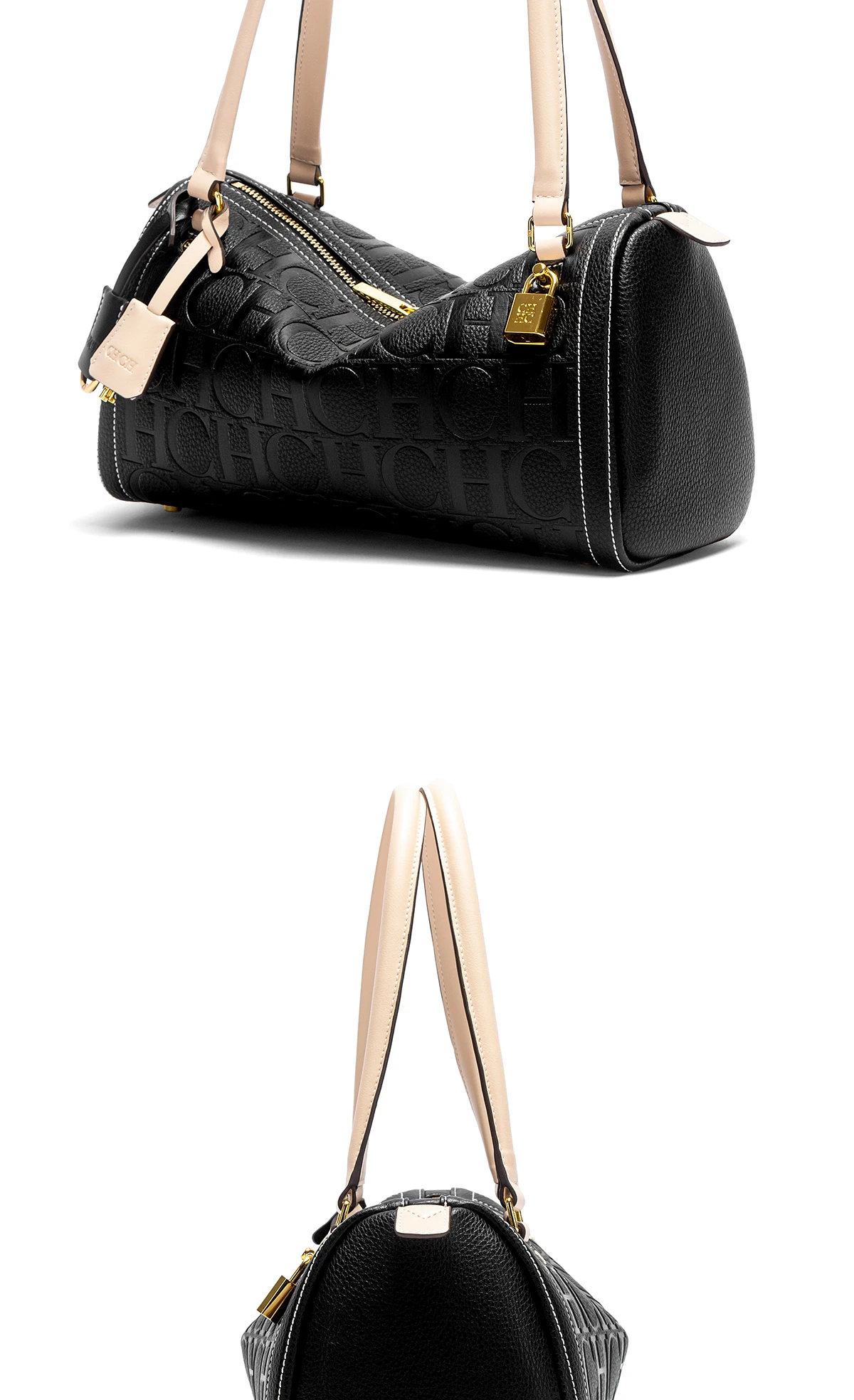 C-H Women's Boston Bag Autumn Winter New Collection Letter Design Texture Shoulder Bags