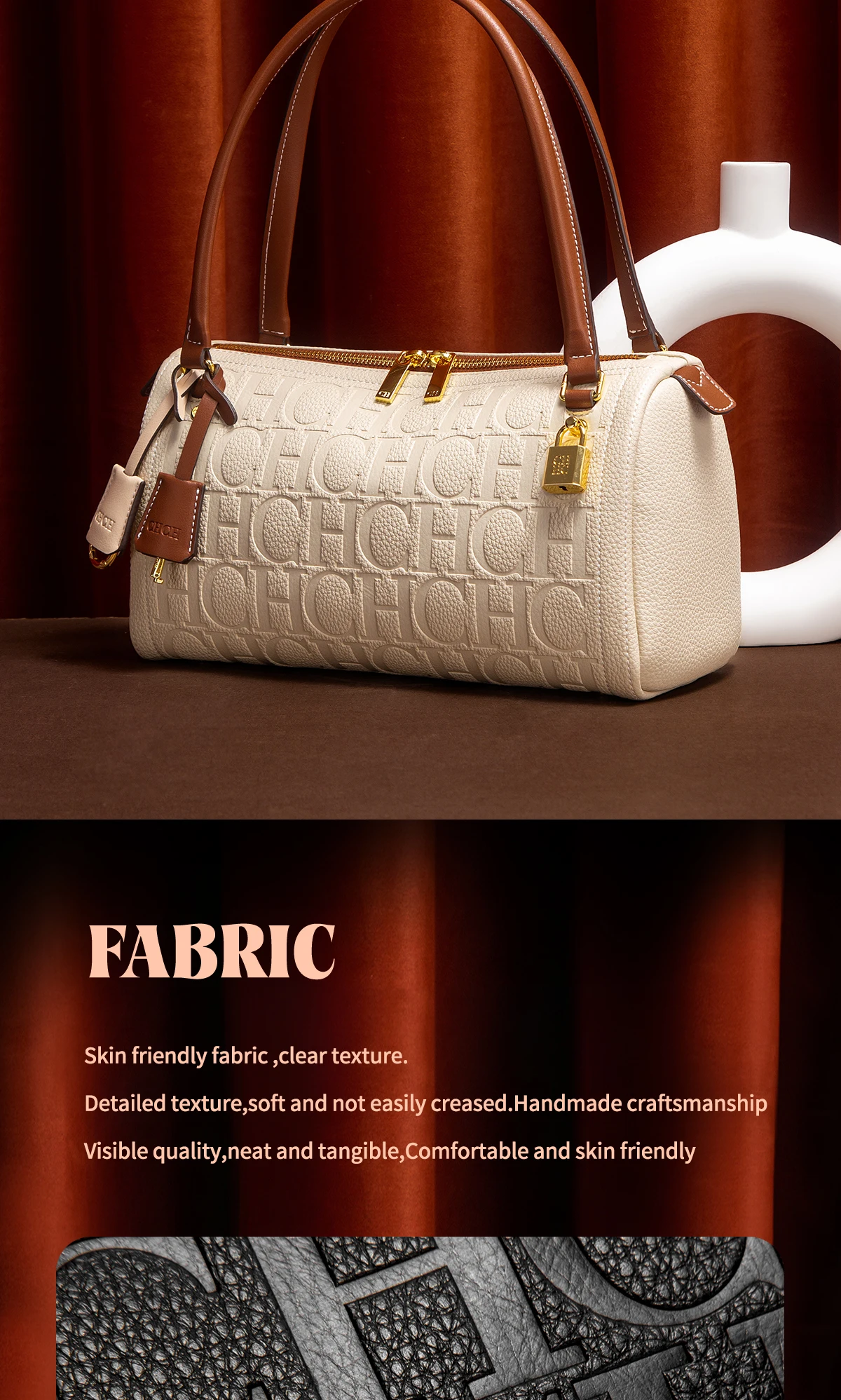 C-H Women's Boston Bag Autumn Winter New Collection Letter Design Texture Shoulder Bags