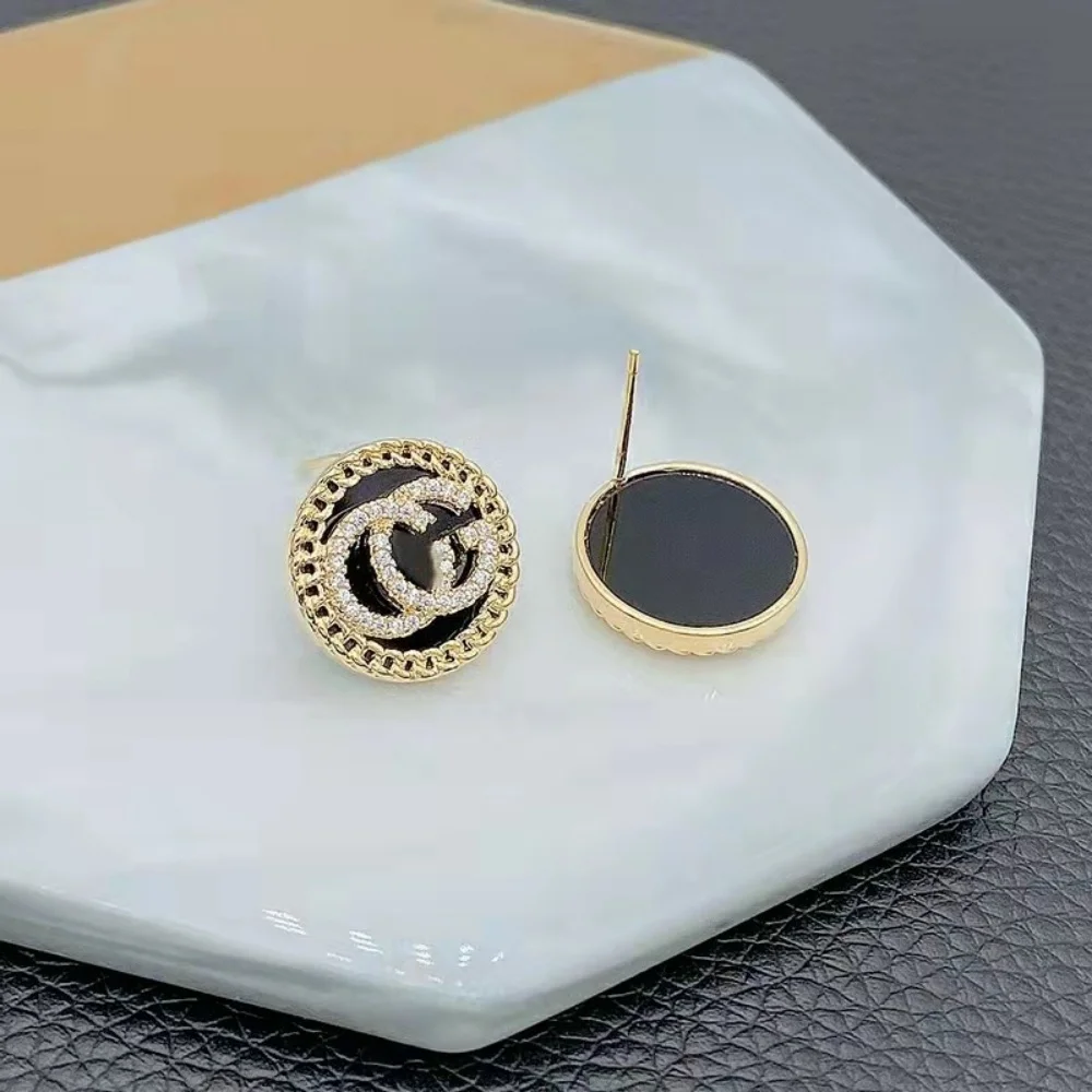 Zircon-studded letter stud earrings - simple and elegant round earrings for wholesale purchase