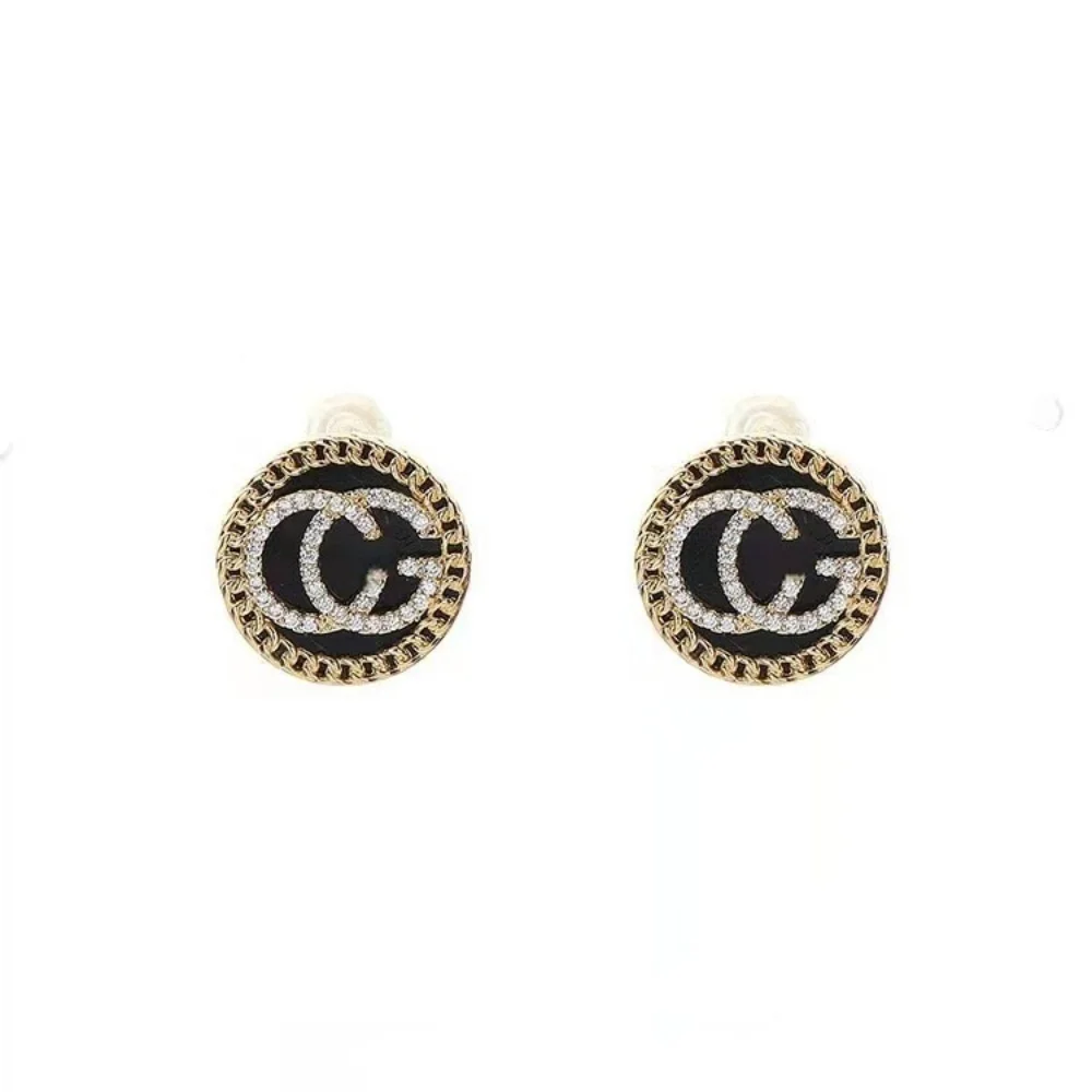 Zircon-studded letter stud earrings - simple and elegant round earrings for wholesale purchase
