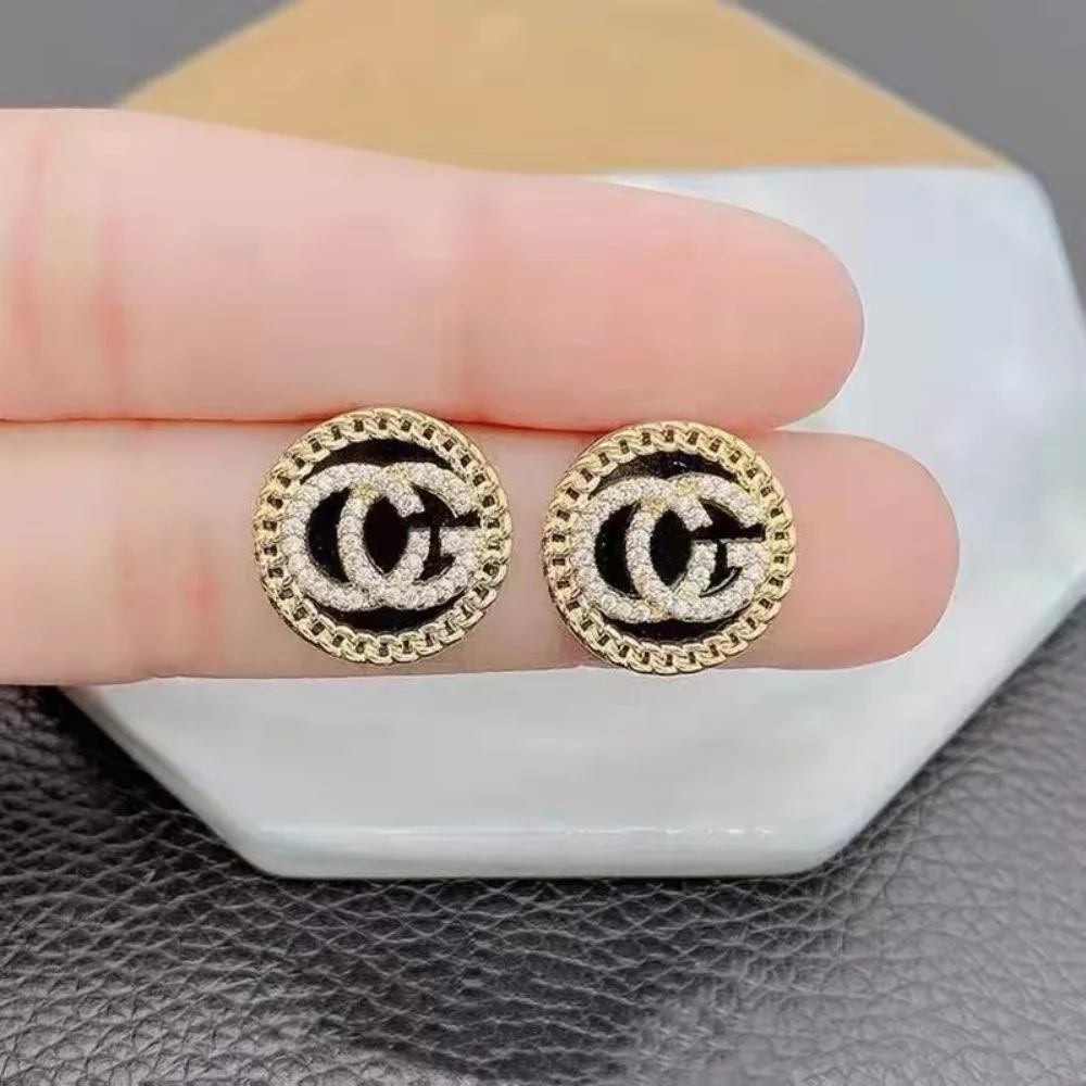 Zircon-studded letter stud earrings - simple and elegant round earrings for wholesale purchase