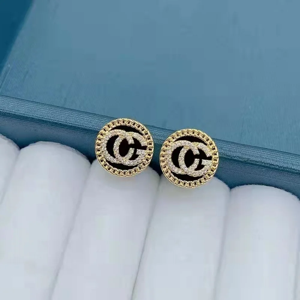 Zircon-studded letter stud earrings - simple and elegant round earrings for wholesale purchase