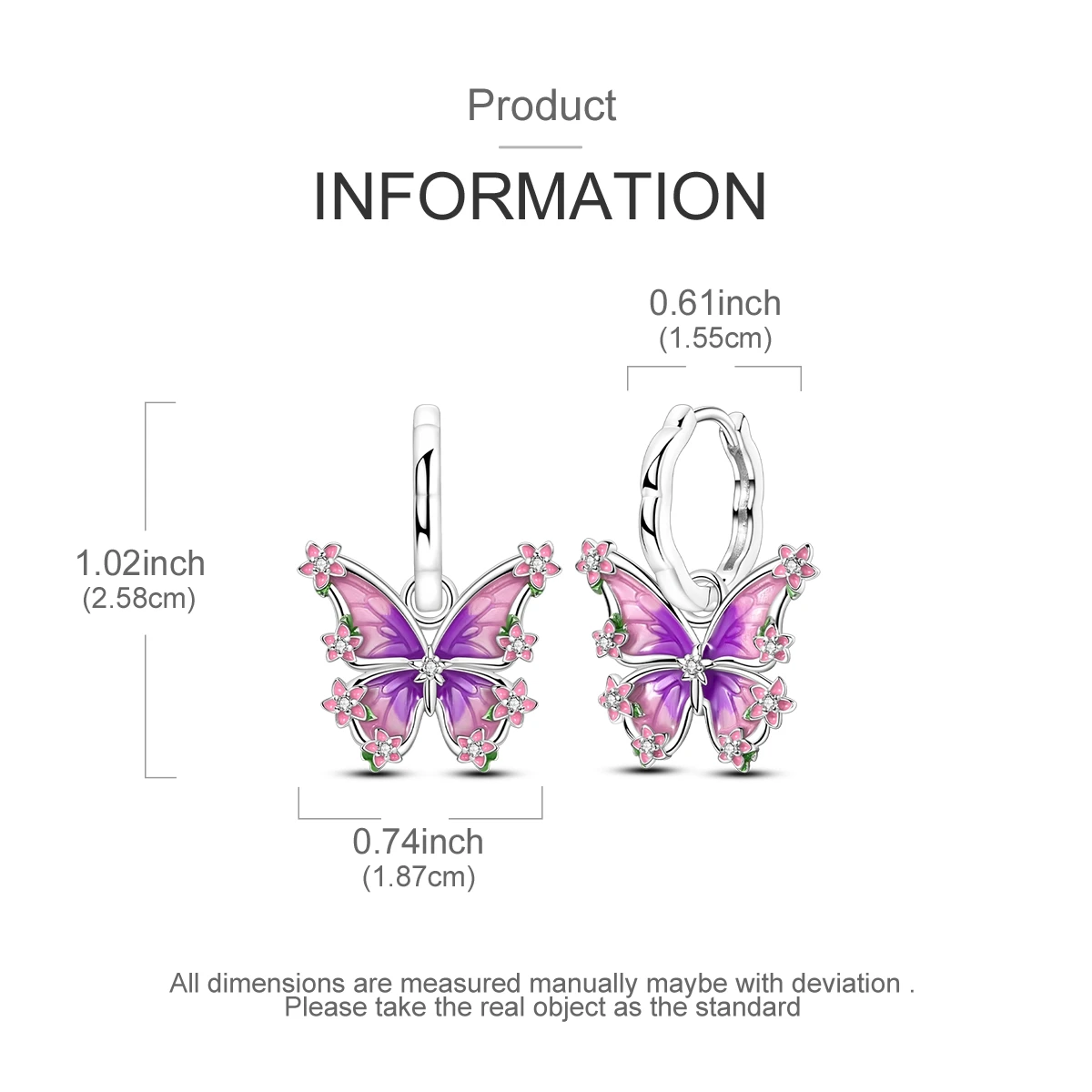 925 Silver Woman Hoop Earring Star Heart Butterfly Pendienes Original Jewelry Gift