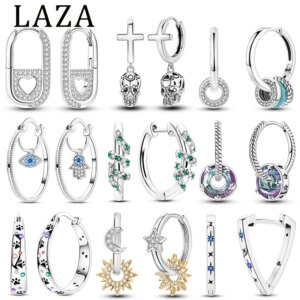 925 Silver Woman Hoop Earring Star Heart Butterfly Pendienes Original Jewelry Gift