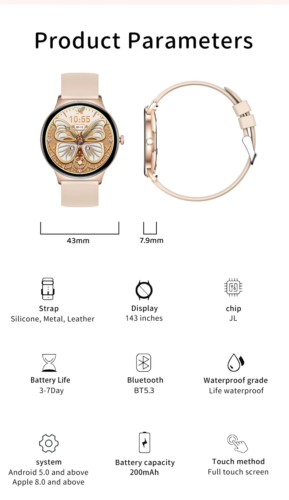 ChiBear Ultra Thin Fashion Smart Watch Women Screen Always Display Time Sports Bracelet Bluetooth Call AMOLED Smartwatch Woman