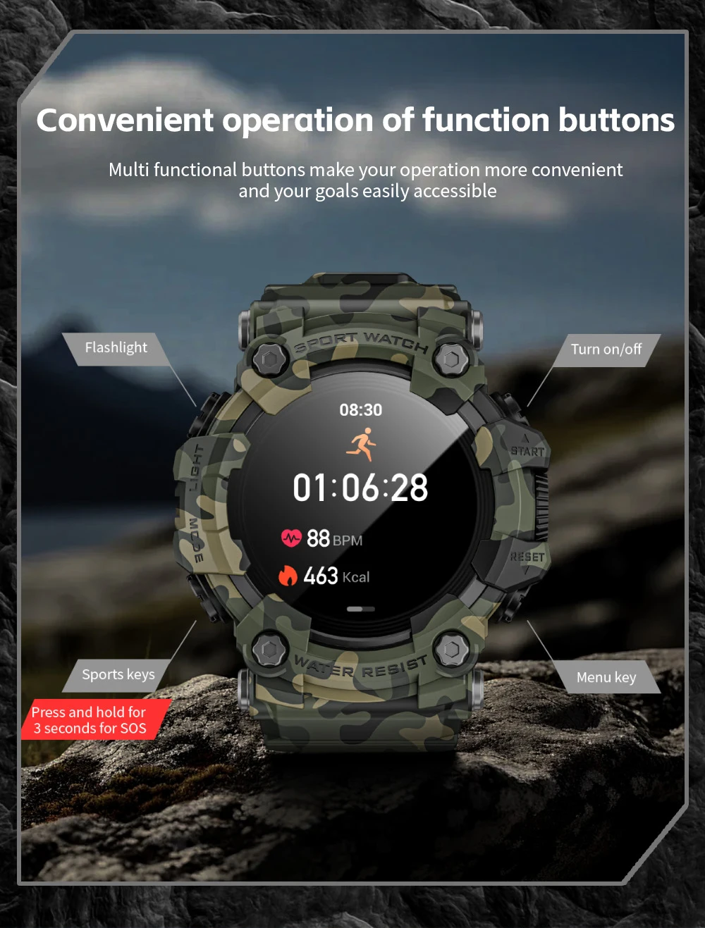 LOKMAT ATTACK-GT Upgrade Sport Smart Watch Waterproof Bluetooth Calls Rugged Smartwatches Flashlight Fitness Tracker for Phone