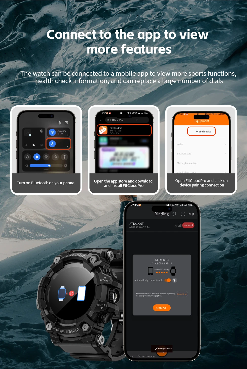 LOKMAT ATTACK-GT Upgrade Sport Smart Watch Waterproof Bluetooth Calls Rugged Smartwatches Flashlight Fitness Tracker for Phone