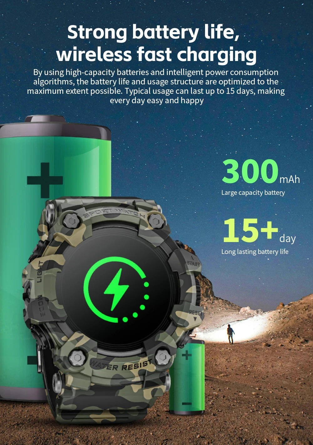 LOKMAT ATTACK-GT Upgrade Sport Smart Watch Waterproof Bluetooth Calls Rugged Smartwatches Flashlight Fitness Tracker for Phone