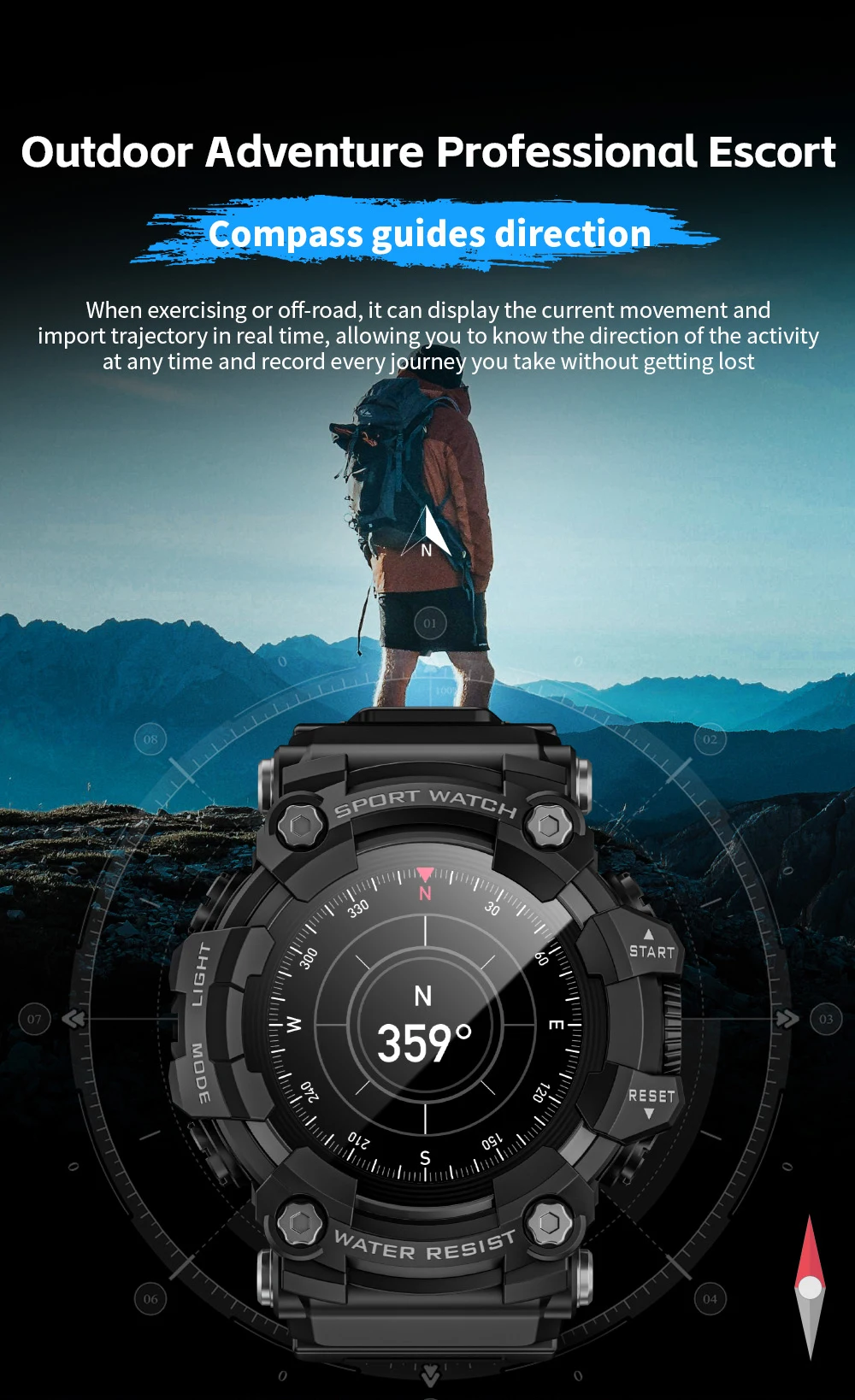 LOKMAT ATTACK-GT Upgrade Sport Smart Watch Waterproof Bluetooth Calls Rugged Smartwatches Flashlight Fitness Tracker for Phone