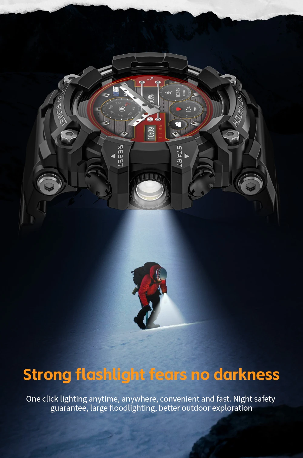 LOKMAT ATTACK-GT Upgrade Sport Smart Watch Waterproof Bluetooth Calls Rugged Smartwatches Flashlight Fitness Tracker for Phone