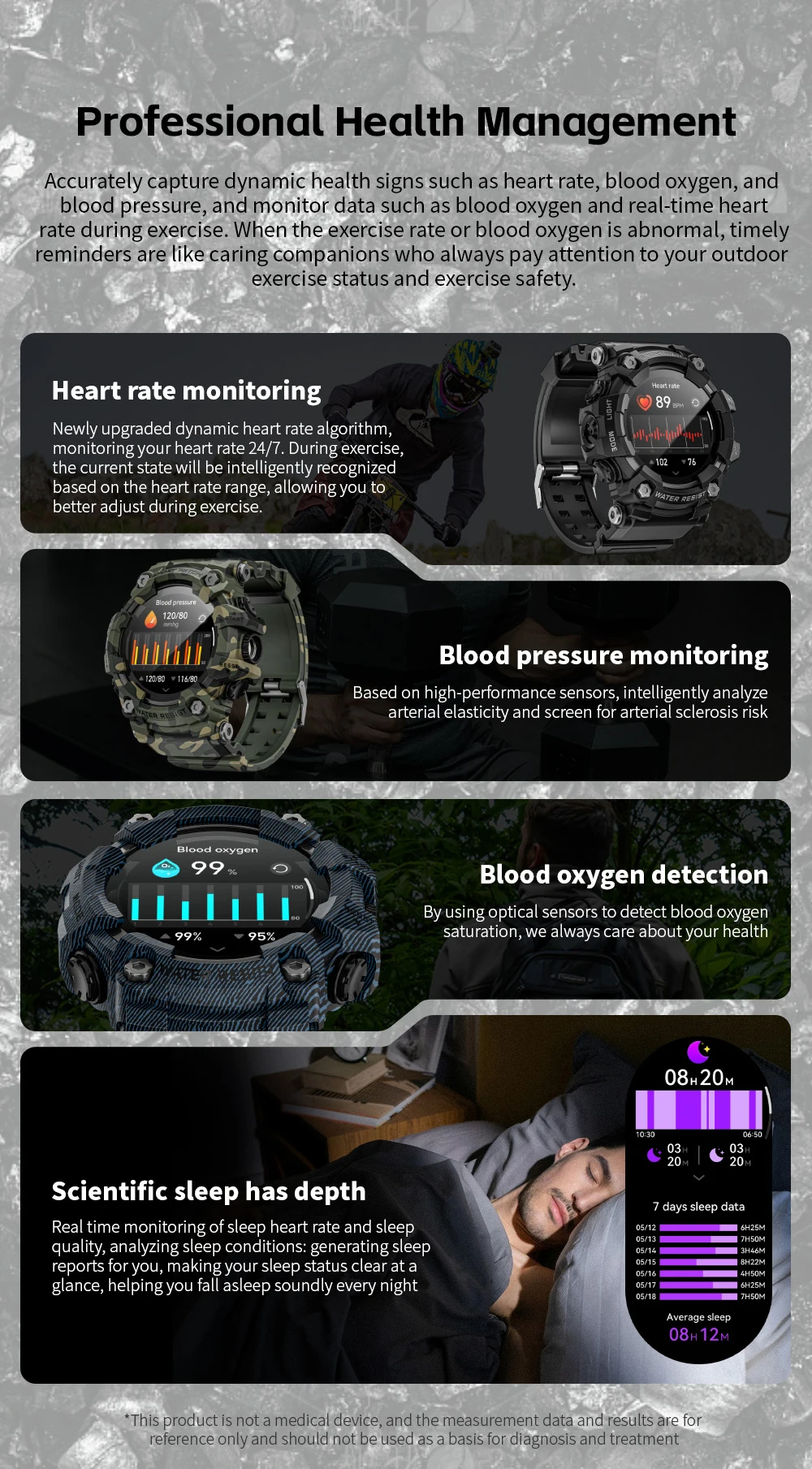 LOKMAT ATTACK-GT Upgrade Sport Smart Watch Waterproof Bluetooth Calls Rugged Smartwatches Flashlight Fitness Tracker for Phone