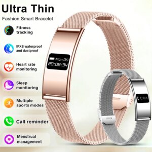 New Fashion Women Smart Bracelet IPX8 Waterproof Heart Rate Sleep Monitor Health Sports Fitness Tracker Call Reminder Smartwatch