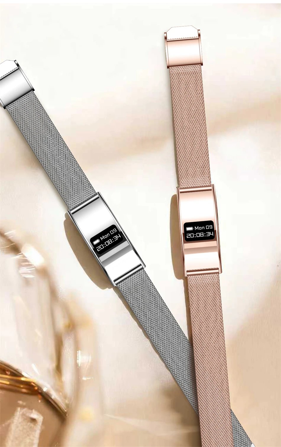 New Fashion Women Smart Bracelet IPX8 Waterproof Heart Rate Sleep Monitor Health Sports Fitness Tracker Call Reminder Smartwatch