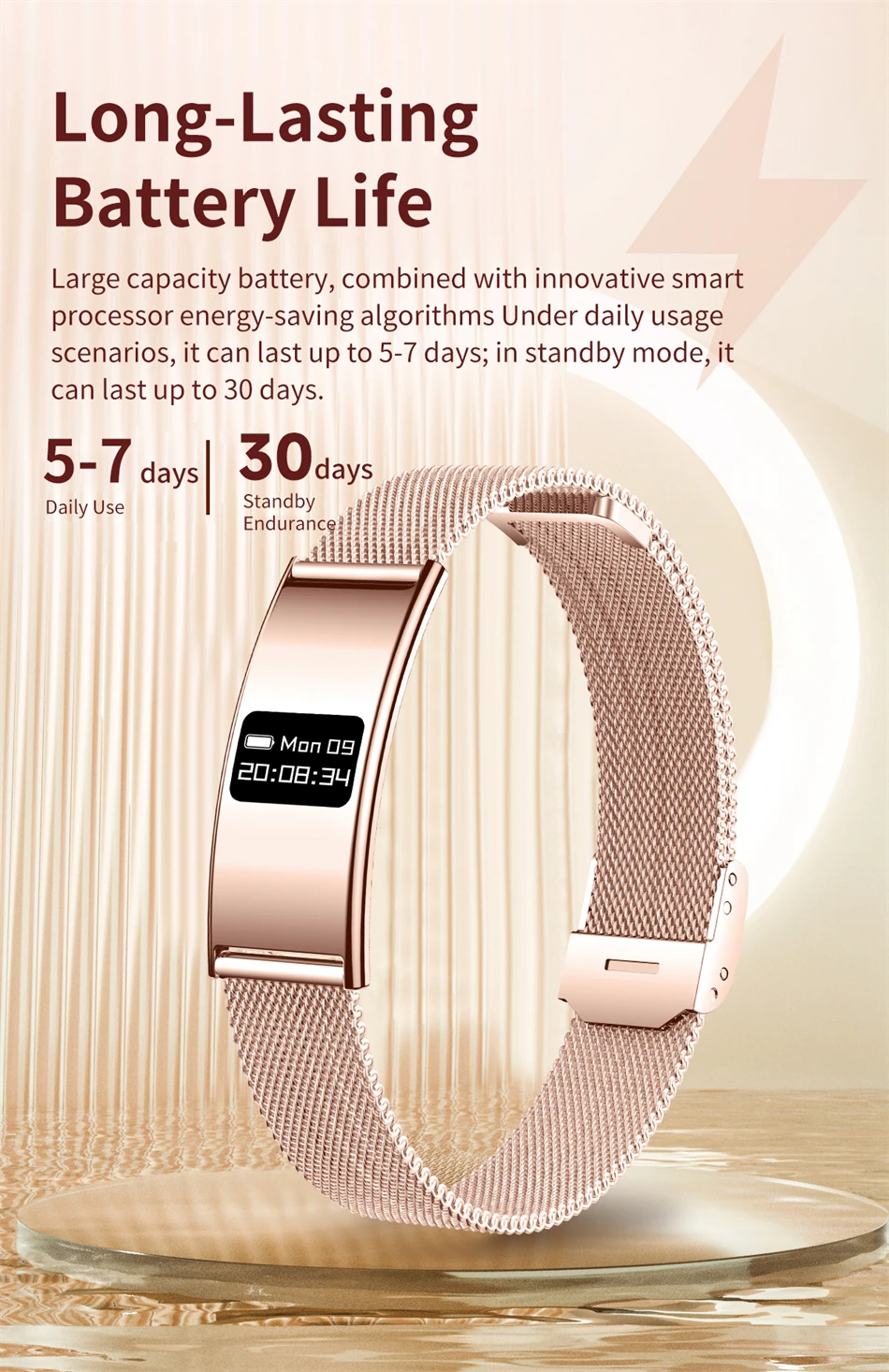 New Fashion Women Smart Bracelet IPX8 Waterproof Heart Rate Sleep Monitor Health Sports Fitness Tracker Call Reminder Smartwatch