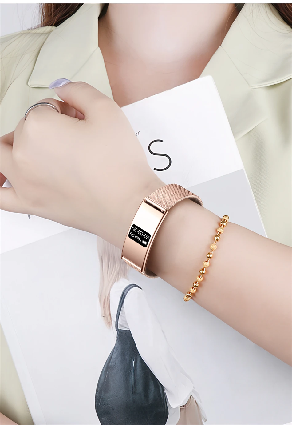 New Fashion Women Smart Bracelet IPX8 Waterproof Heart Rate Sleep Monitor Health Sports Fitness Tracker Call Reminder Smartwatch