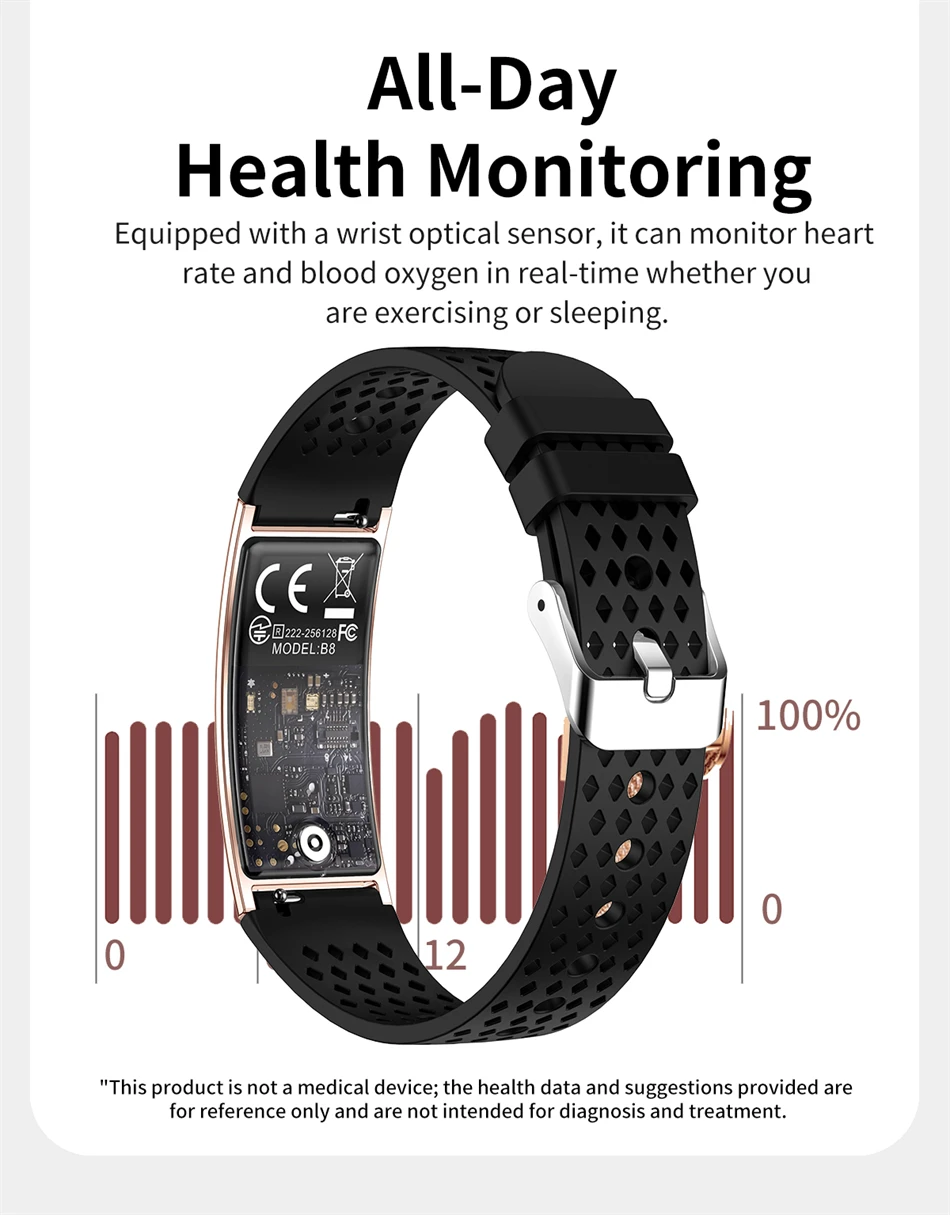 New Fashion Women Smart Bracelet IPX8 Waterproof Heart Rate Sleep Monitor Health Sports Fitness Tracker Call Reminder Smartwatch