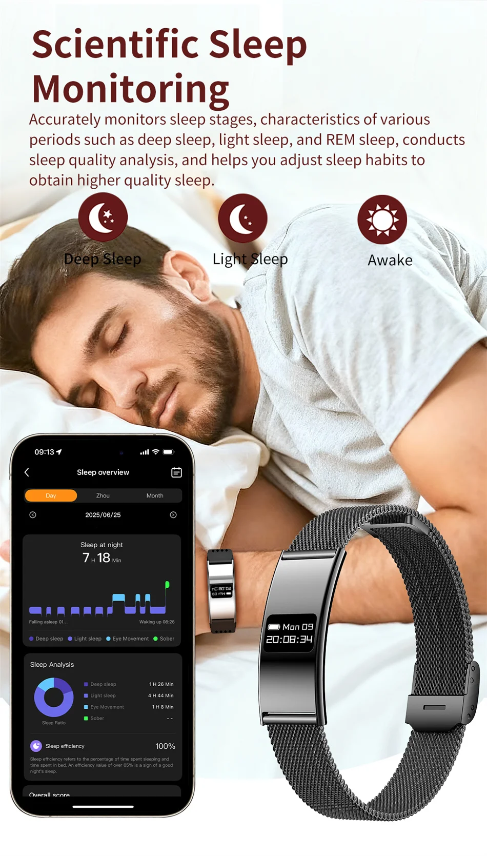 Men Women Smart Bracelet Heart Rate Sleep Monitor Health Smart Band Waterproof Sports Fitness Tracker Smartwatch For Android iOS