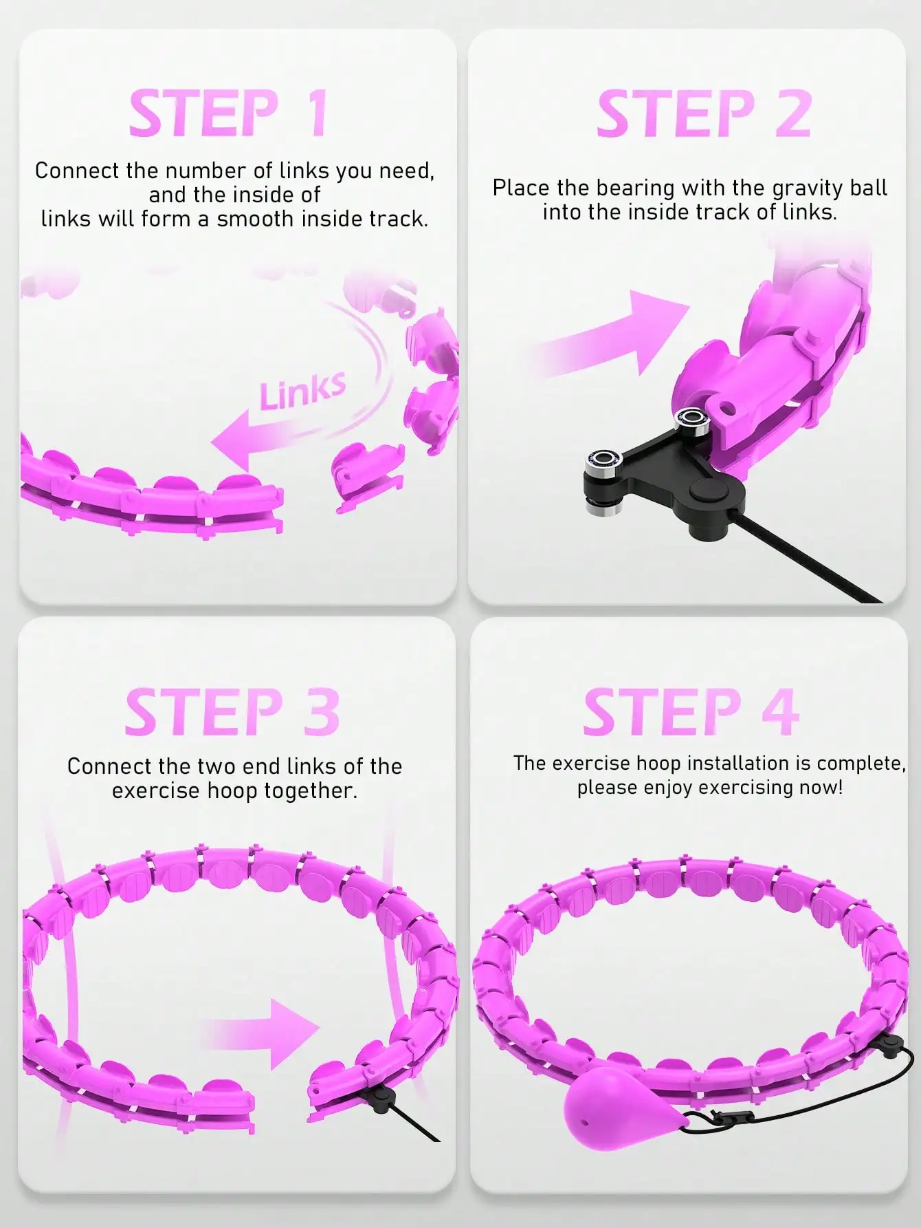 Weighted Circle With 24 Links For Adults Weight Loss, Fitness Hoop Plus Size, For Women Smart Exercise Equipment