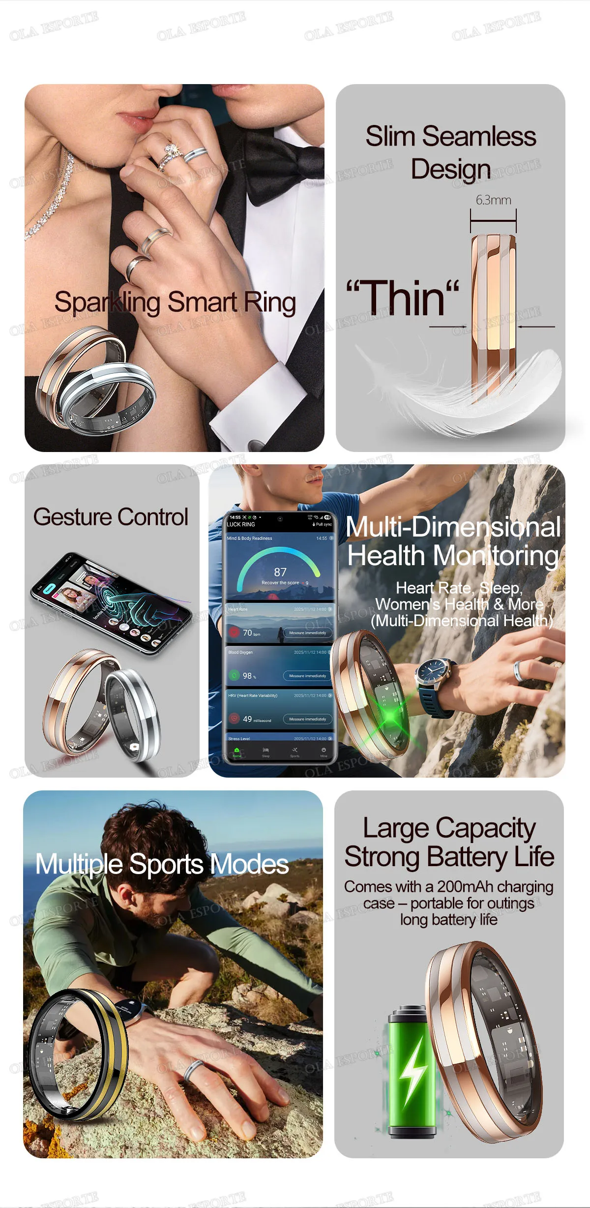 Gesture Sensing Smart Ring Health Monitor Smart Ring Outdoor Waterproof Ring Real HRV Monitor Heart Rate Blood Oxygen Sport Ring