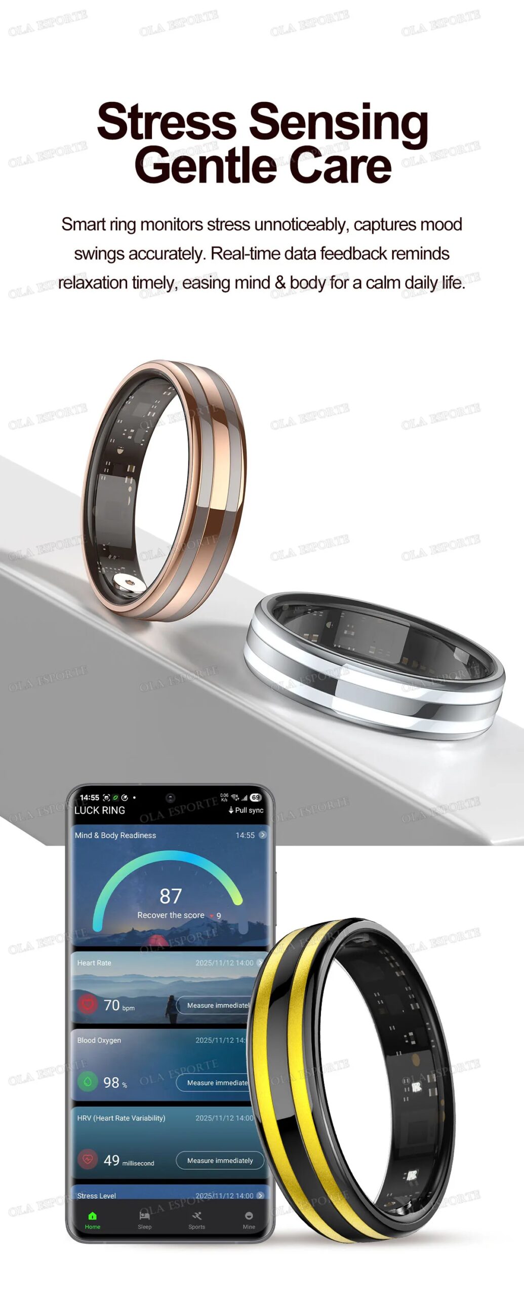 Gesture Sensing Smart Ring Health Monitor Smart Ring Outdoor Waterproof Ring Real HRV Monitor Heart Rate Blood Oxygen Sport Ring