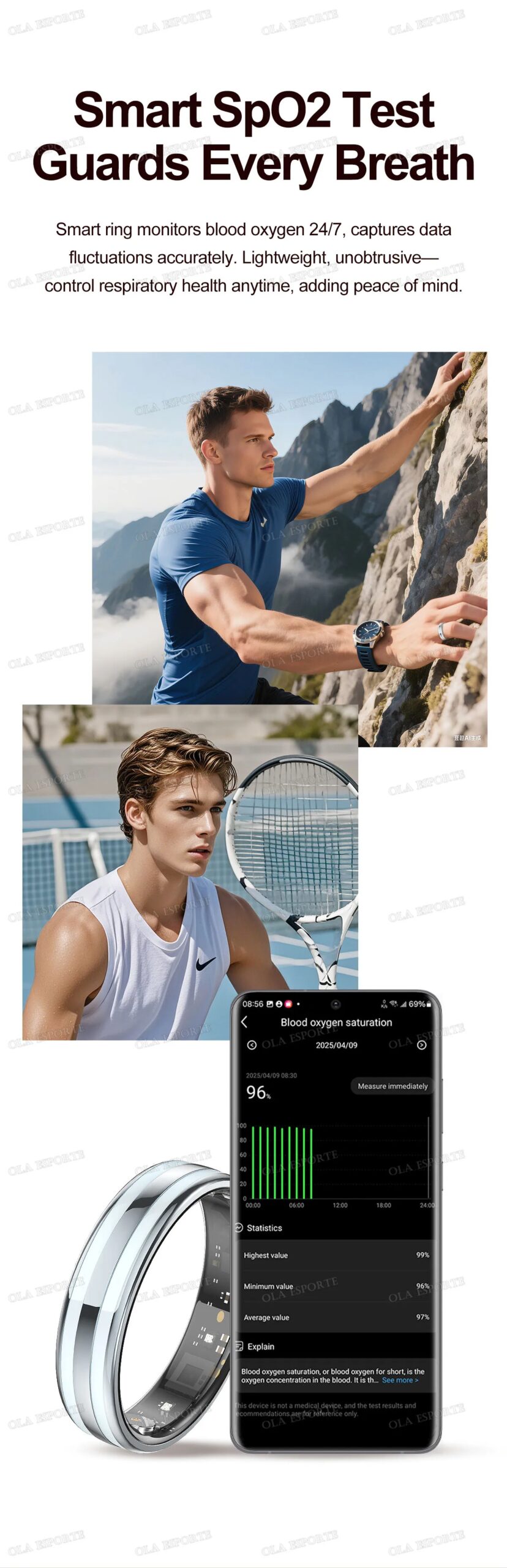 Gesture Sensing Smart Ring Health Monitor Smart Ring Outdoor Waterproof Ring Real HRV Monitor Heart Rate Blood Oxygen Sport Ring