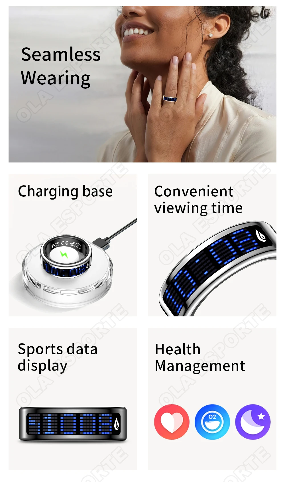 2026 Smart Ring Men Women LED Display Screen Heart Rate Blood Oxygen Monitor 5ATM Waterproof Multi Sports Mode Gifts For Android
