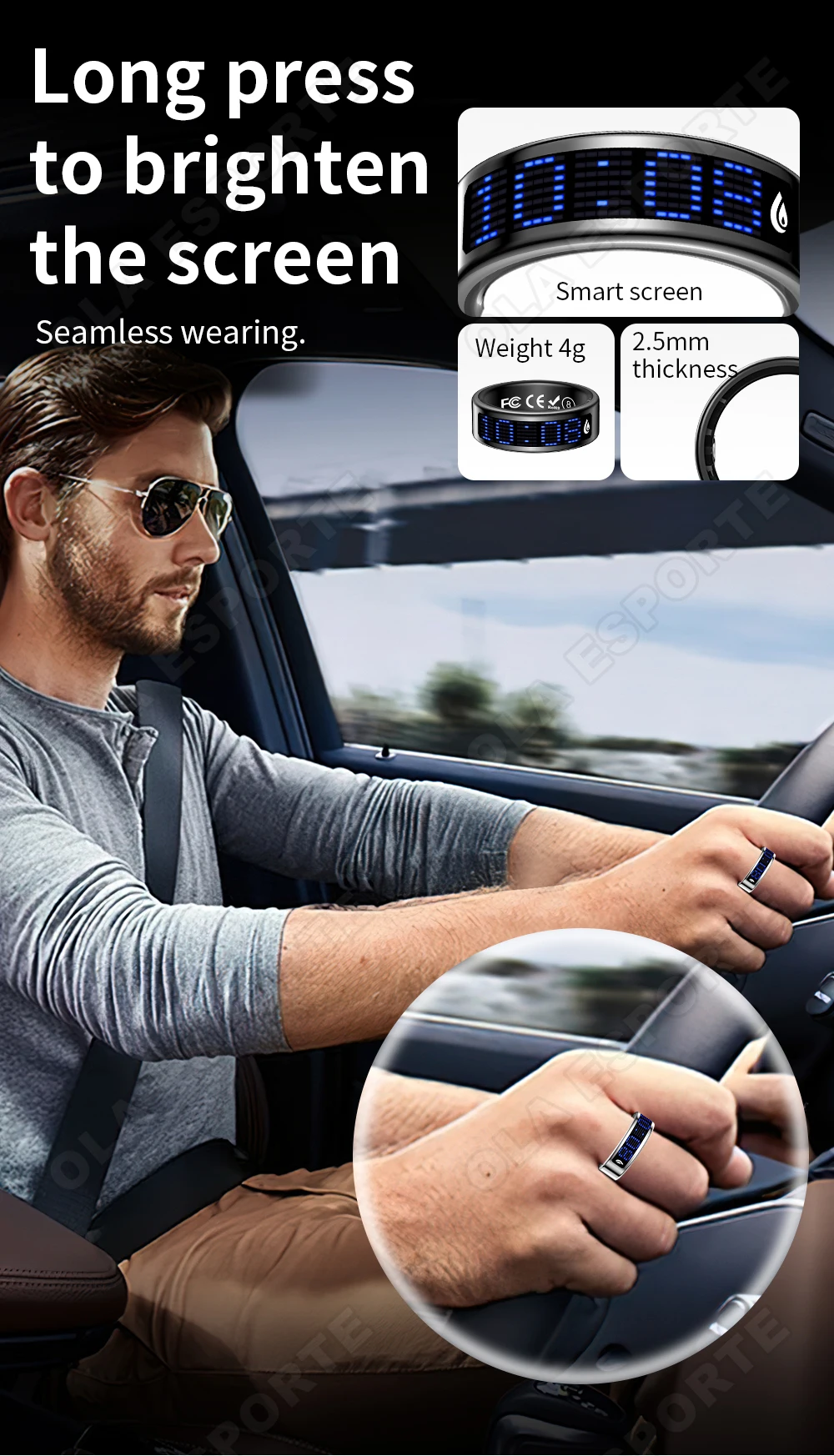 2026 Smart Ring Men Women LED Display Screen Heart Rate Blood Oxygen Monitor 5ATM Waterproof Multi Sports Mode Gifts For Android