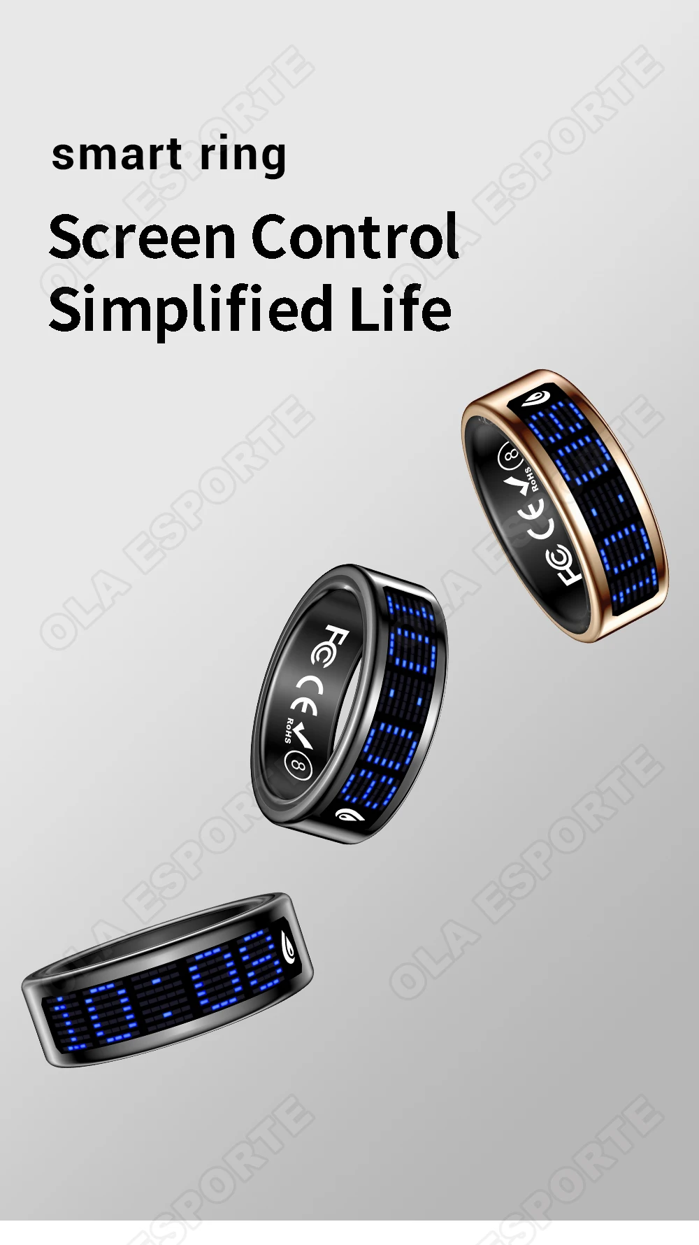 2026 Smart Ring Men Women LED Display Screen Heart Rate Blood Oxygen Monitor 5ATM Waterproof Multi Sports Mode Gifts For Android