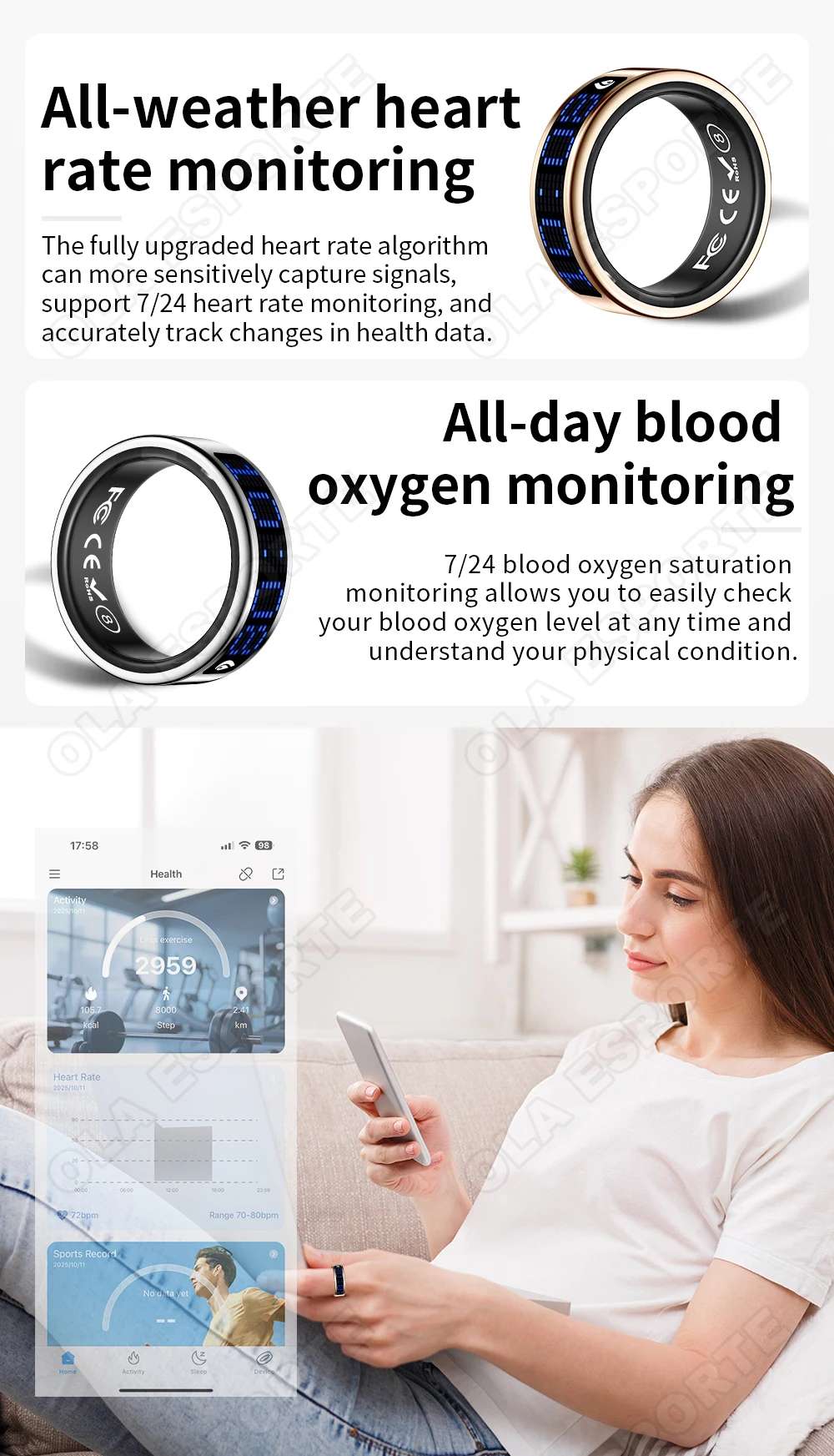 2026 Smart Ring Men Women LED Display Screen Heart Rate Blood Oxygen Monitor 5ATM Waterproof Multi Sports Mode Gifts For Android