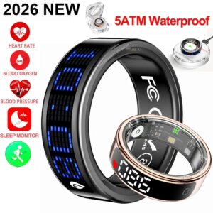 2026 Smart Ring Men Women LED Display Screen Heart Rate Blood Oxygen Monitor 5ATM Waterproof Multi Sports Mode Gifts For Android