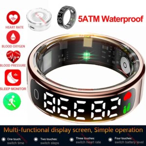 2025 Smart Ring with Display Screen and Touch, Wireless Charging Case,Health Manager, 5ATM Waterproof For Men Women R12 R13 Ring