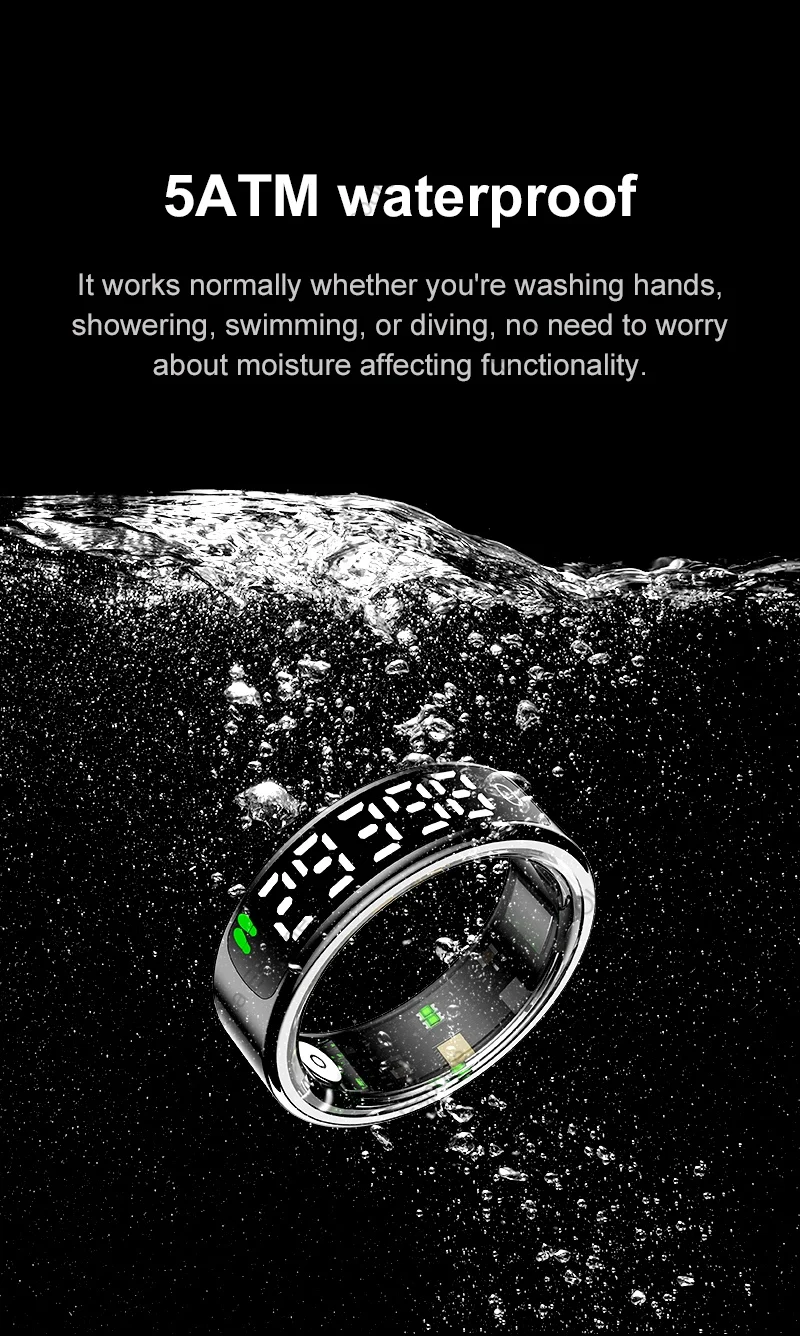 2025 Smart Ring with Display Screen and Touch, Wireless Charging Case,Health Manager, 5ATM Waterproof For Men Women R12 R13 Ring