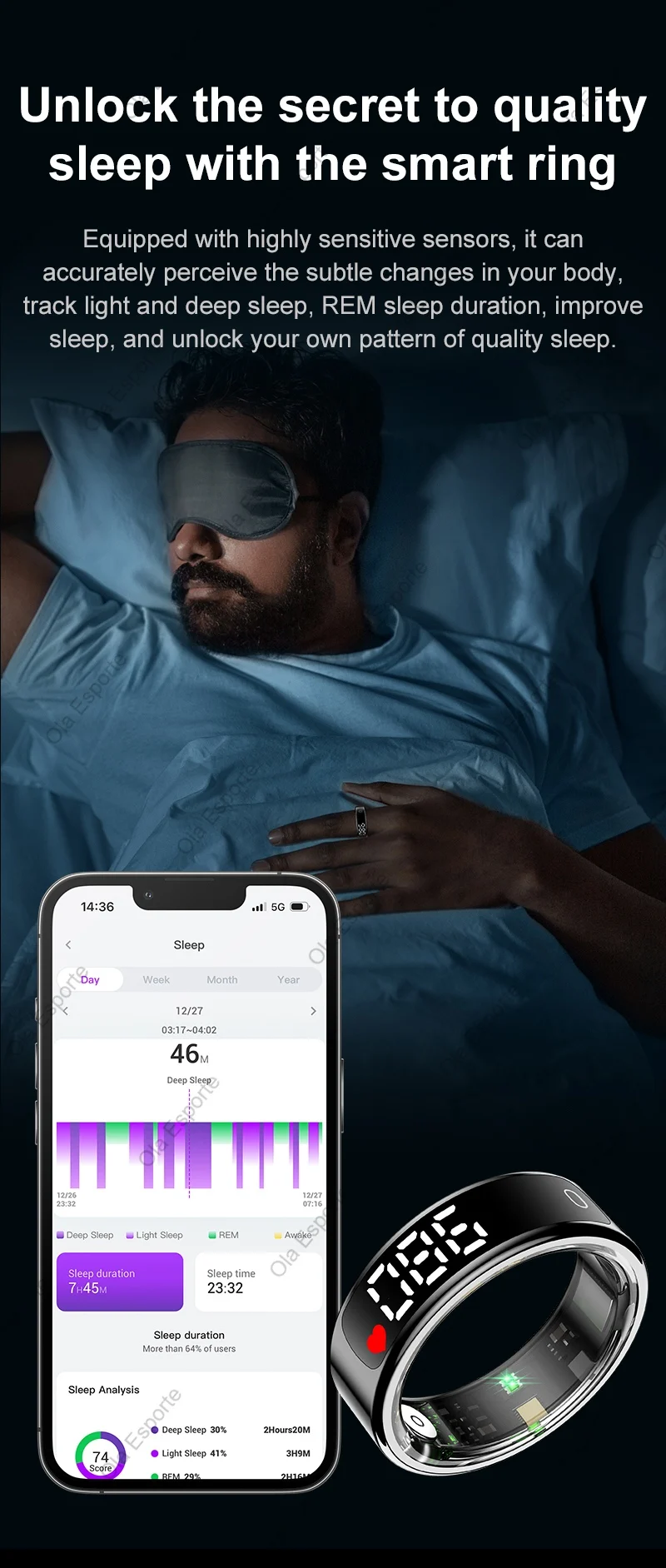 2025 Smart Ring with Display Screen and Touch, Wireless Charging Case,Health Manager, 5ATM Waterproof For Men Women R12 R13 Ring